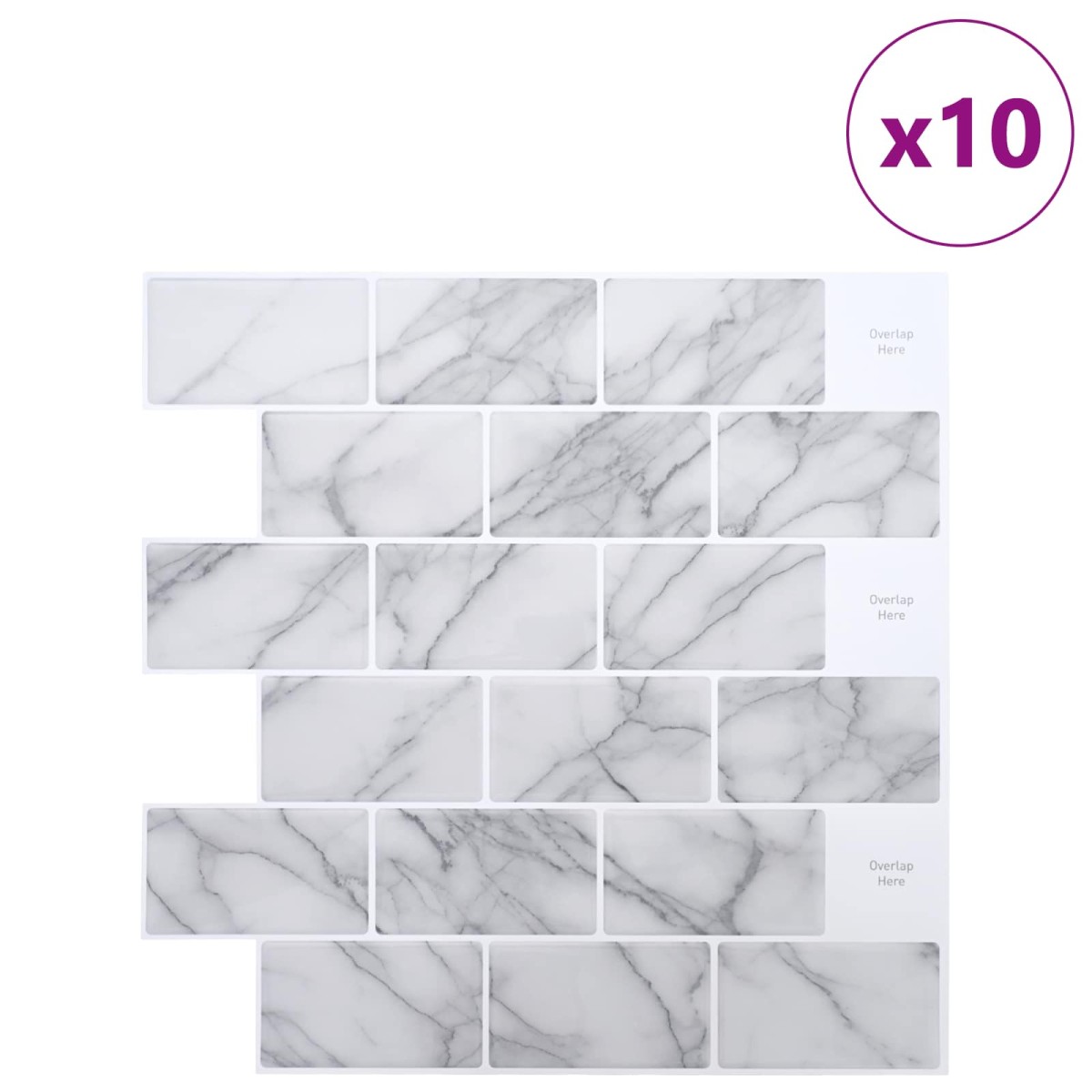 vidaXL Πλακάκι Subway 10 τεμ. Λευκό Μάρμαρο 30 x 30 cm