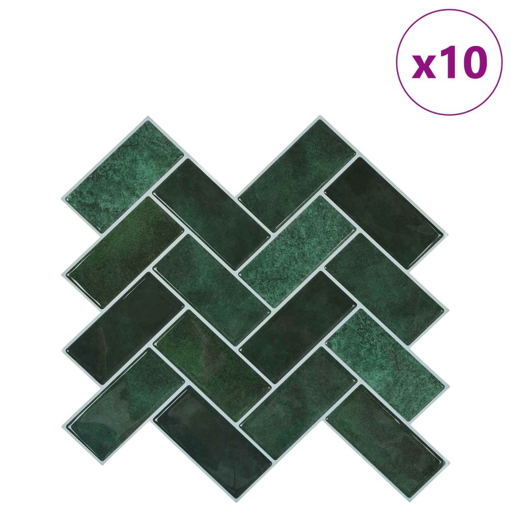 vidaXL Πλακάκι ψαροκόκαλο 10 τεμ. Σκούρο Πράσινο 30 x 30 cm