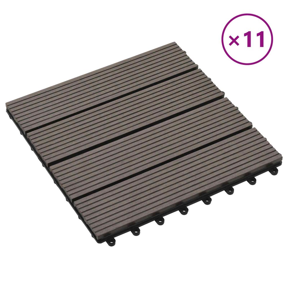 vidaXL Πλάκα Κατασκευής 11 τμχ. Σκούρο Καφέ 30 x 30 cm WPC