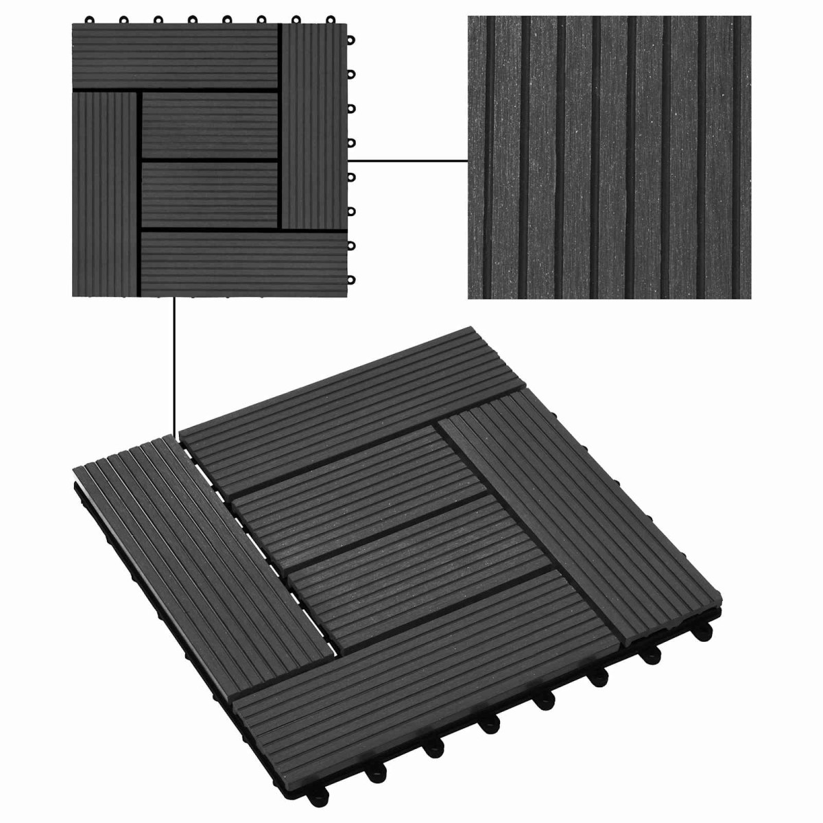 vidaXL Πλάκα Κατασκευής 11 τμχ. Μαύρο 30 x 30 cm WPC