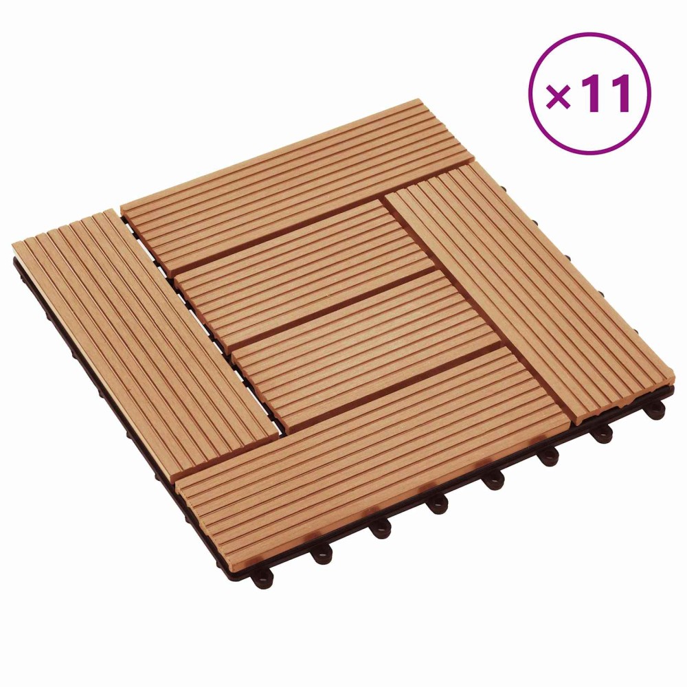 vidaXL Πλάκα Κατασκευής 11 τμχ. Ξύλο teak 30 x 30 cm WPC