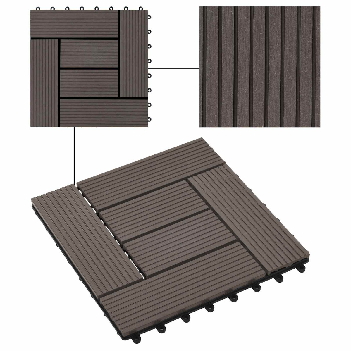 vidaXL Πλάκα Κατασκευής 11 τμχ. Σκούρο Καφέ 30 x 30 cm WPC