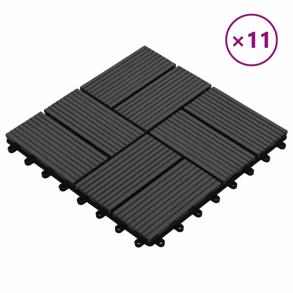 vidaXL Πλάκα Κατασκευής 11 τμχ. Μαύρο 30 x 30 cm WPC
