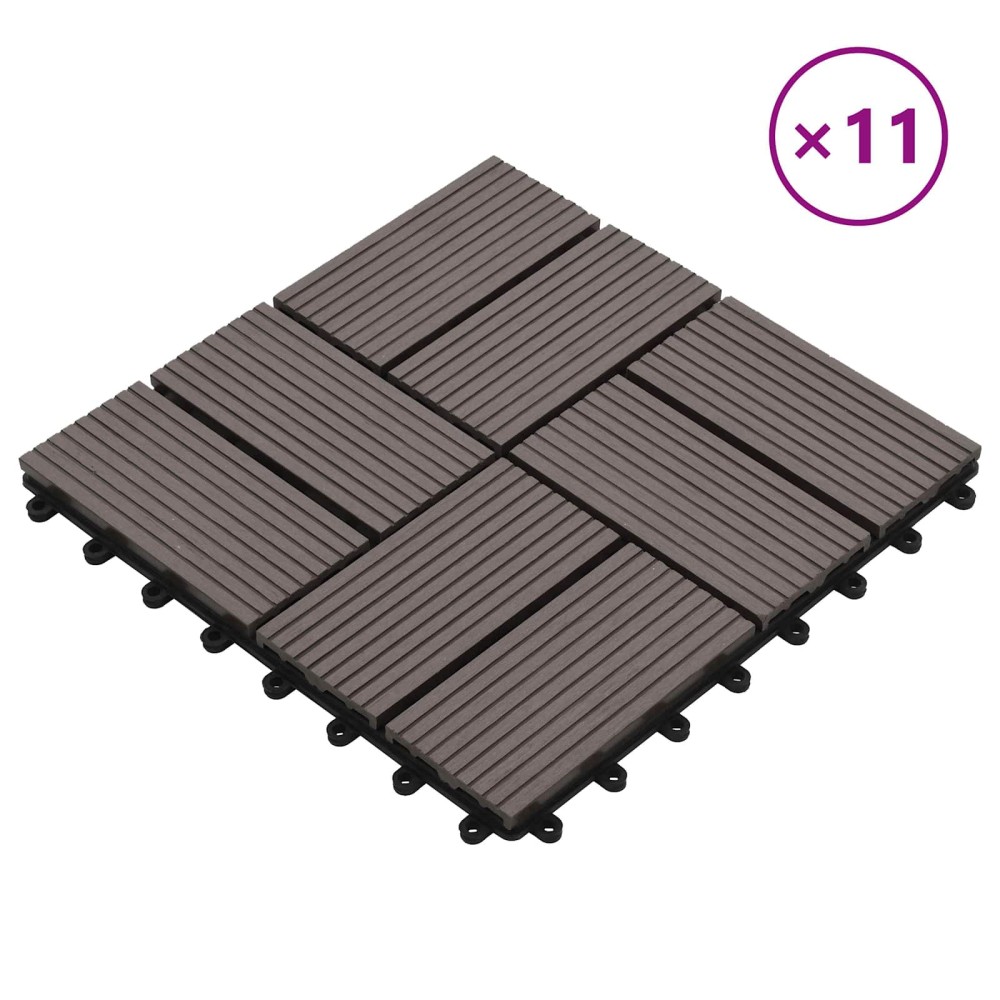 vidaXL Πλάκα Κατασκευής 11 τμχ. Σκούρο Καφέ 30 x 30 cm WPC