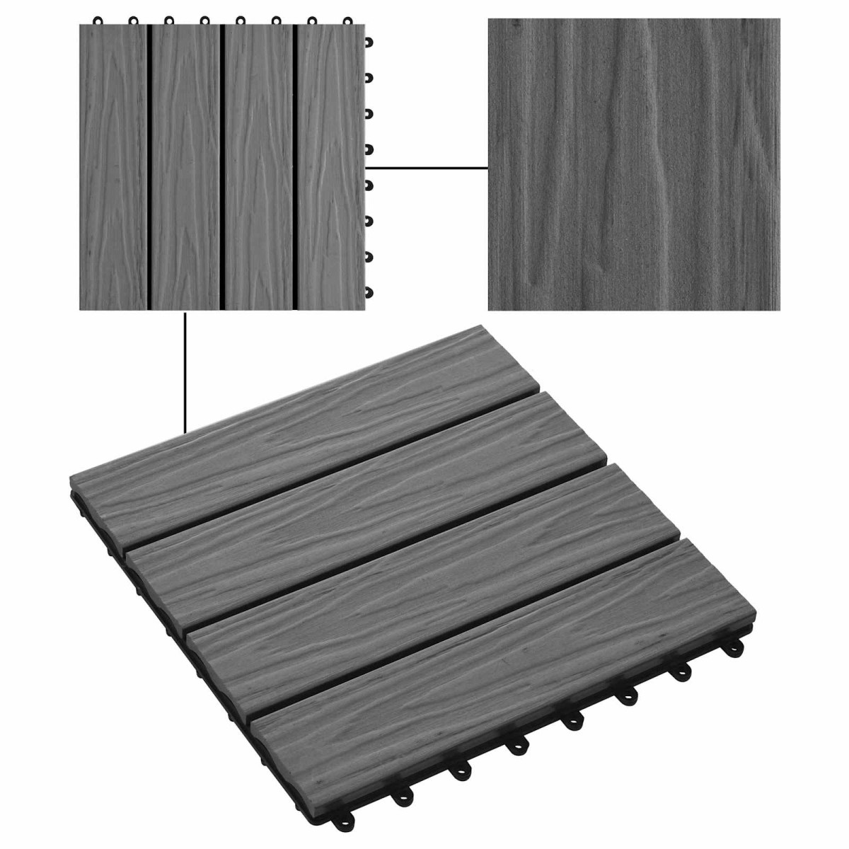 vidaXL Πλάκα Κατασκευής 3D Σχεδίαση 11 τεμ. Γκρι 30 x 30 cm WPC