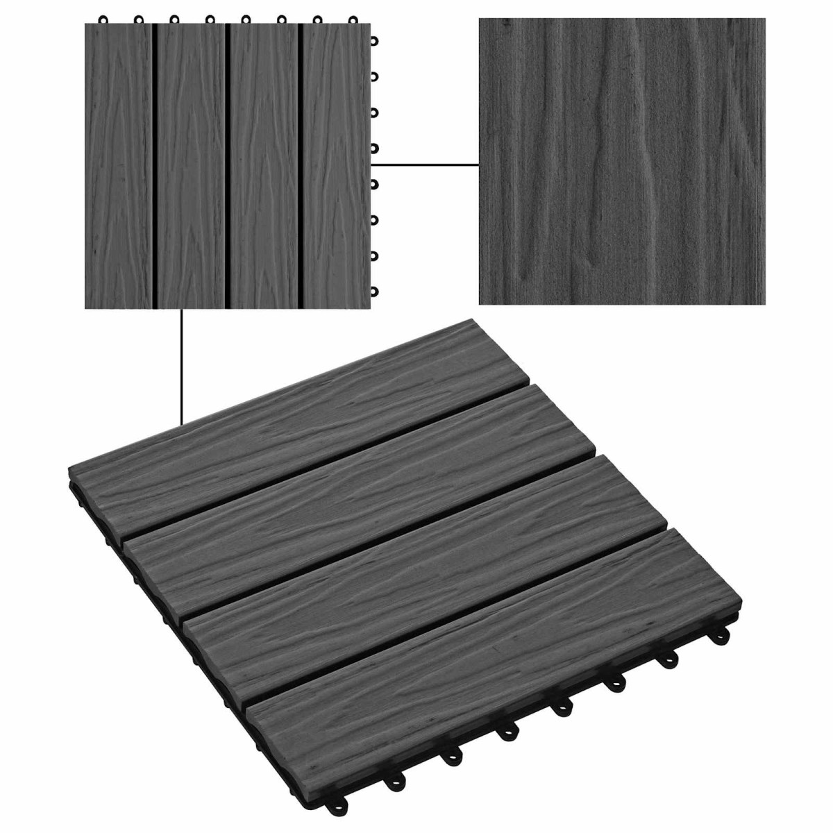 vidaXL Πλάκα Κατασκευής 3D Σχεδίαση 11 τεμ. Μαύρο 30 x 30 cm WPC
