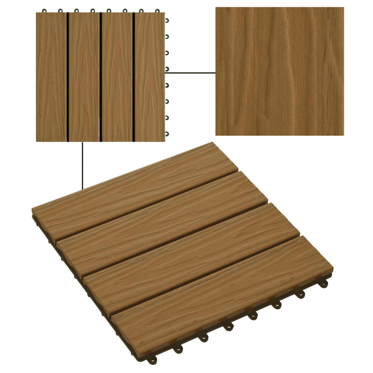 vidaXL Πλάκα Κατασκευής 3D Σχεδίαση 11 τεμ. Ξύλο teak 30 x 30 cm WPC