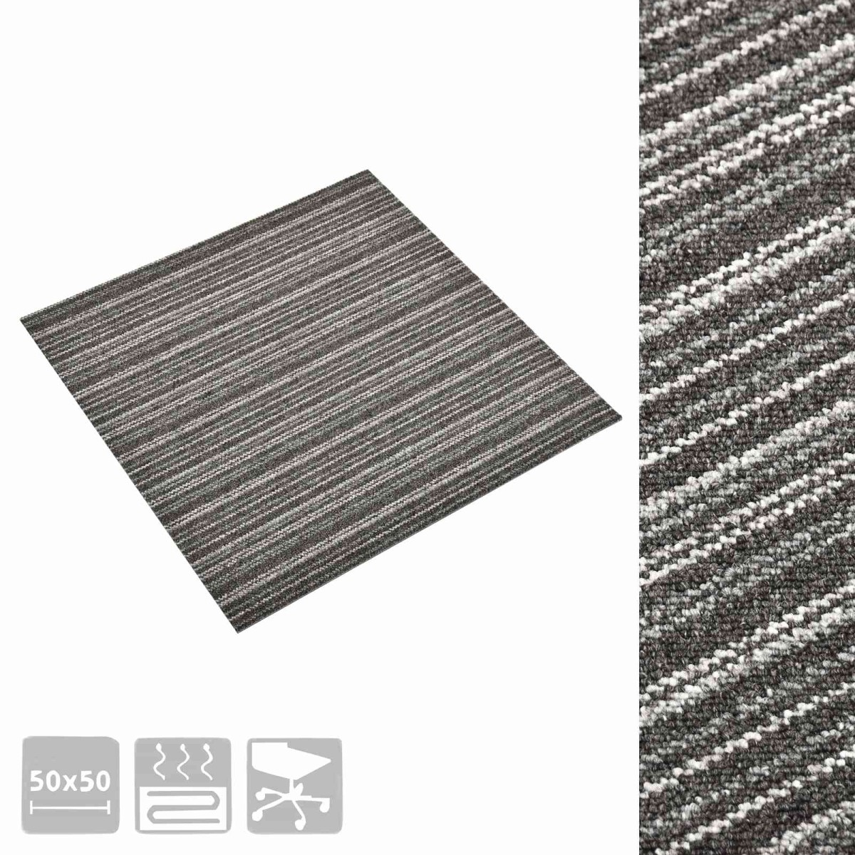 vidaXL Χαλί 20 τμχ. Ριγέ ανθρακί 50 x 50 cm 100% Πολυπροπυλένιο