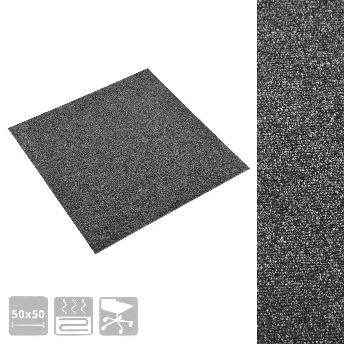 vidaXL Χαλί 20 τμχ. Ανθρακί 50 x 50 cm 100% Πολυπροπυλένιο