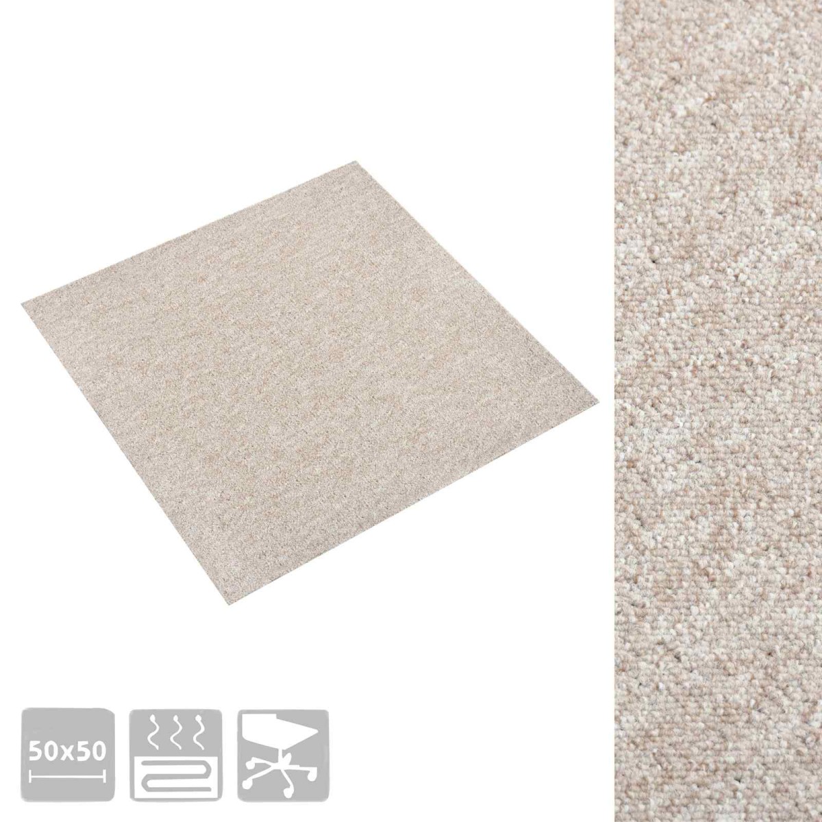 vidaXL Χαλί 20 τμχ. Ανοιχτό μπεζ. 50 x 50 cm 100% Πολυπροπυλένιο