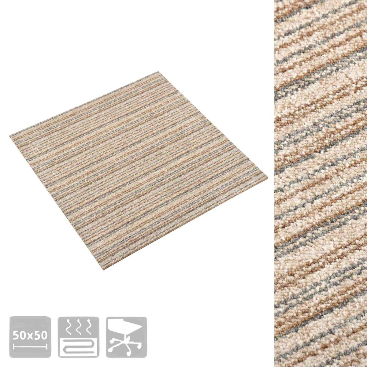 vidaXL Χαλί 20 τμχ. Ριγέ μπεζ 50 x 50 cm 100% Πολυπροπυλένιο