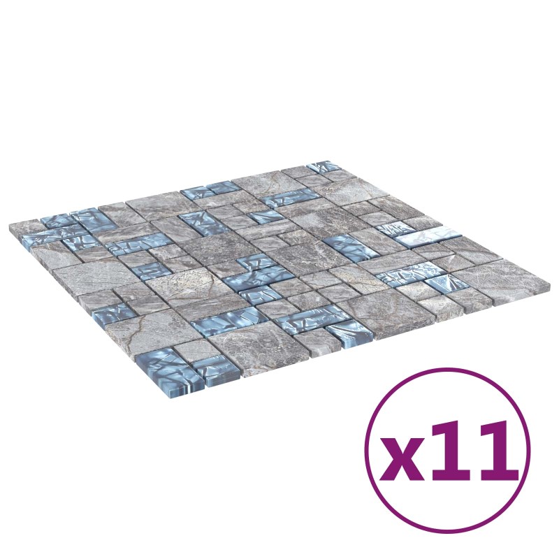 vidaXL Μωσαϊκό Πλακάκι 11 τμχ. 50 x 50 cm Γκρι και Μπλε Γυαλί
