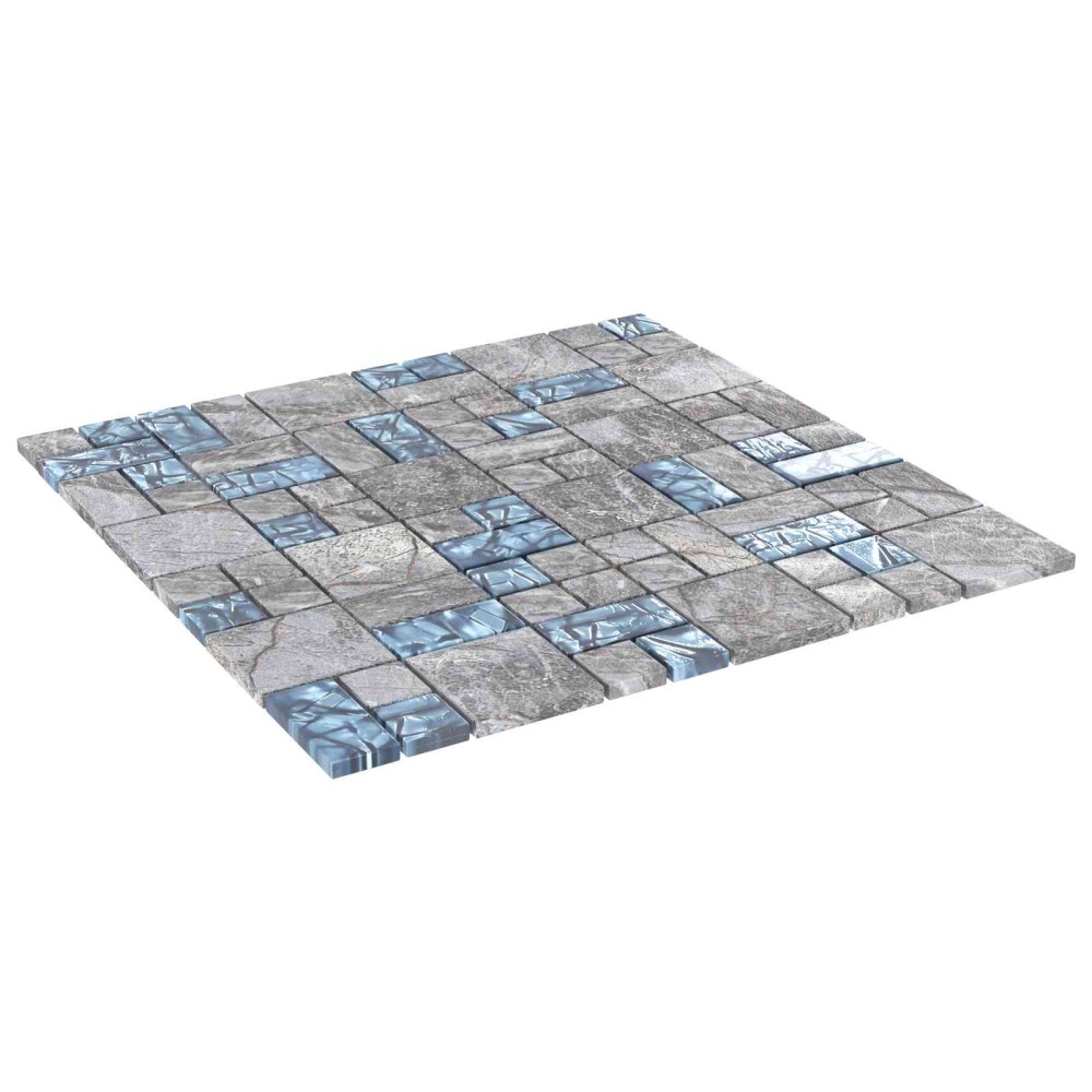 vidaXL Μωσαϊκό Πλακάκι 11 τμχ. 50 x 50 cm Γκρι και Μπλε Γυαλί