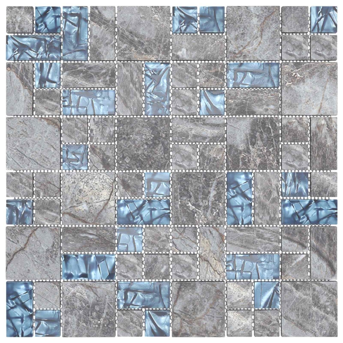 vidaXL Μωσαϊκό Πλακάκι 11 τμχ. 50 x 50 cm Γκρι και Μπλε Γυαλί