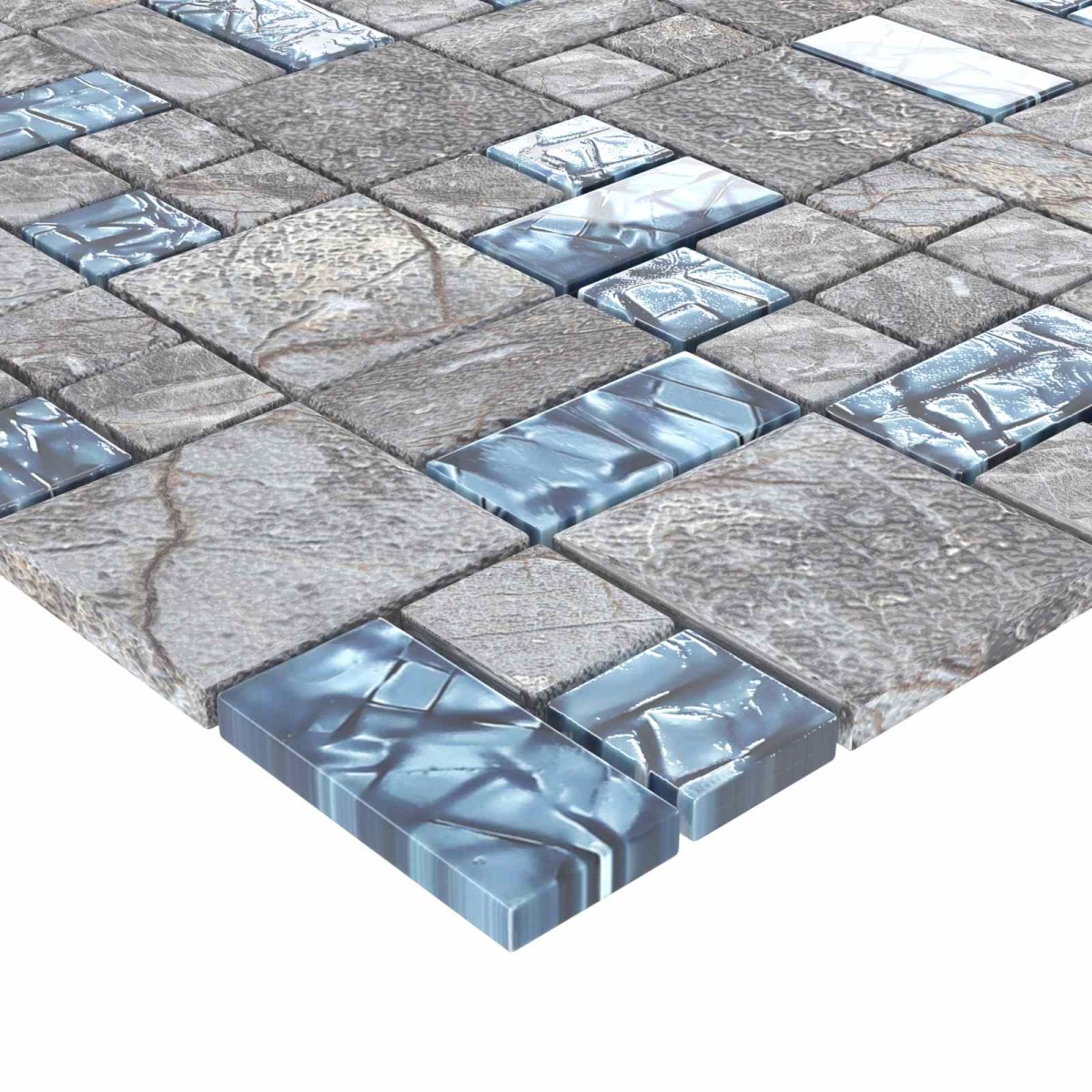 vidaXL Μωσαϊκό Πλακάκι 11 τμχ. 50 x 50 cm Γκρι και Μπλε Γυαλί