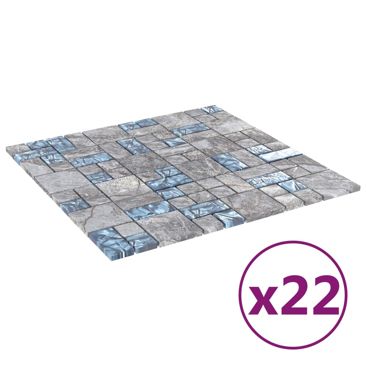 vidaXL Μωσαϊκό Πλακάκι 22 τμχ. 50 x 50 cm Γκρι και Μπλε Γυαλί