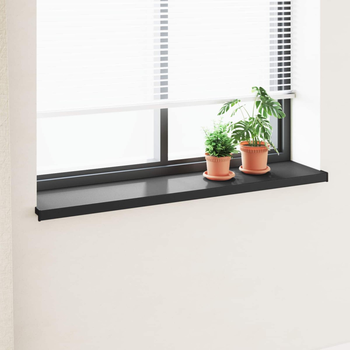 vidaXL Σαβανωτό Παραθύρου Μαύρο με ξύλινη υφή 140 x 30 x 4,5 εκ PVC