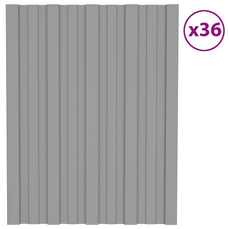 vidaXL Πάνελ οροφής 36 τεμ. Γκρι 60 x 45 cm Γαλβανισμένος χάλυβας