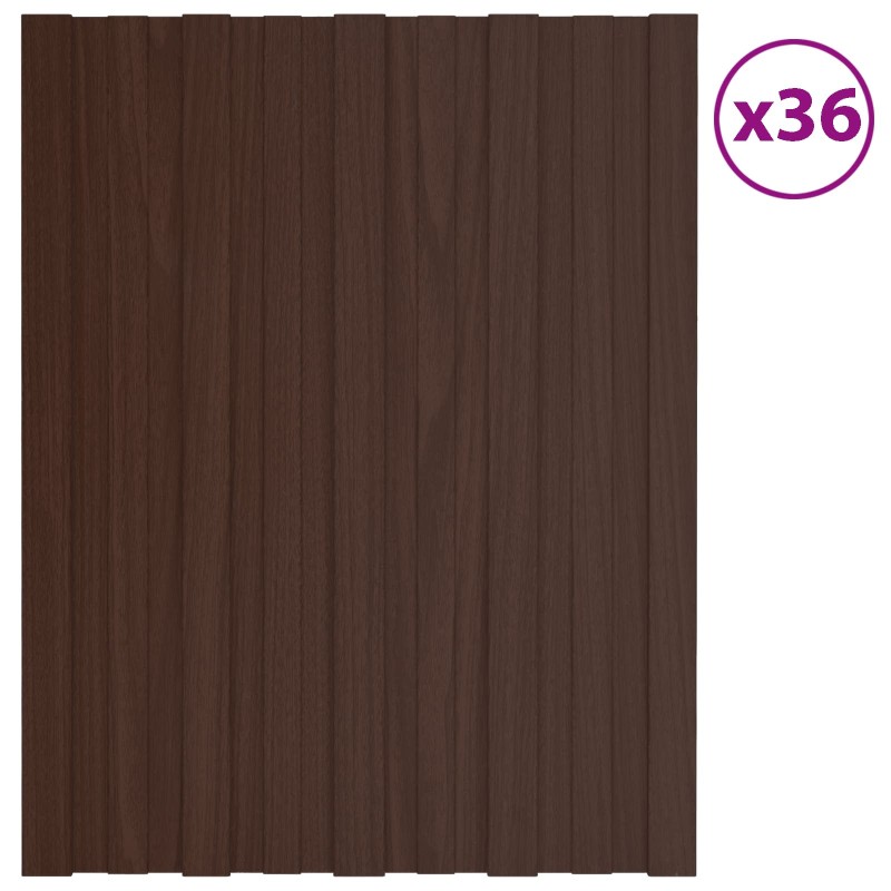 vidaXL Πάνελ οροφής 36 τεμ. Καφέ 60 x 45 cm Γαλβανισμένος χάλυβας
