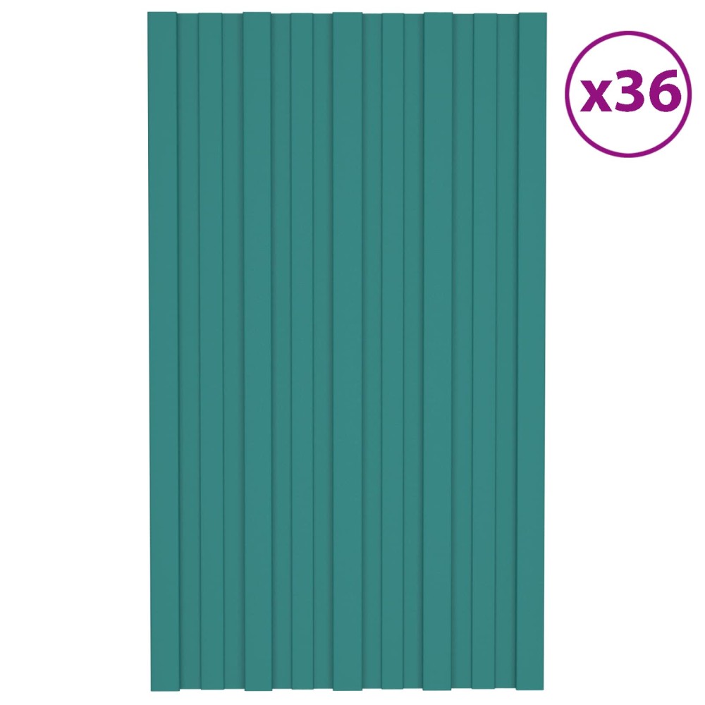 vidaXL Πάνελ οροφής 36 τεμ. Πράσινο 80 x 45 cm Γαλβανισμένος χάλυβας