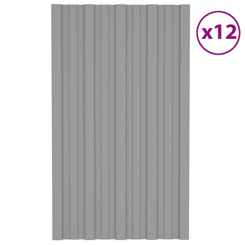 vidaXL Πάνελ οροφής 12 τεμ. Γκρι 80 x 45 cm Γαλβανισμένος χάλυβας