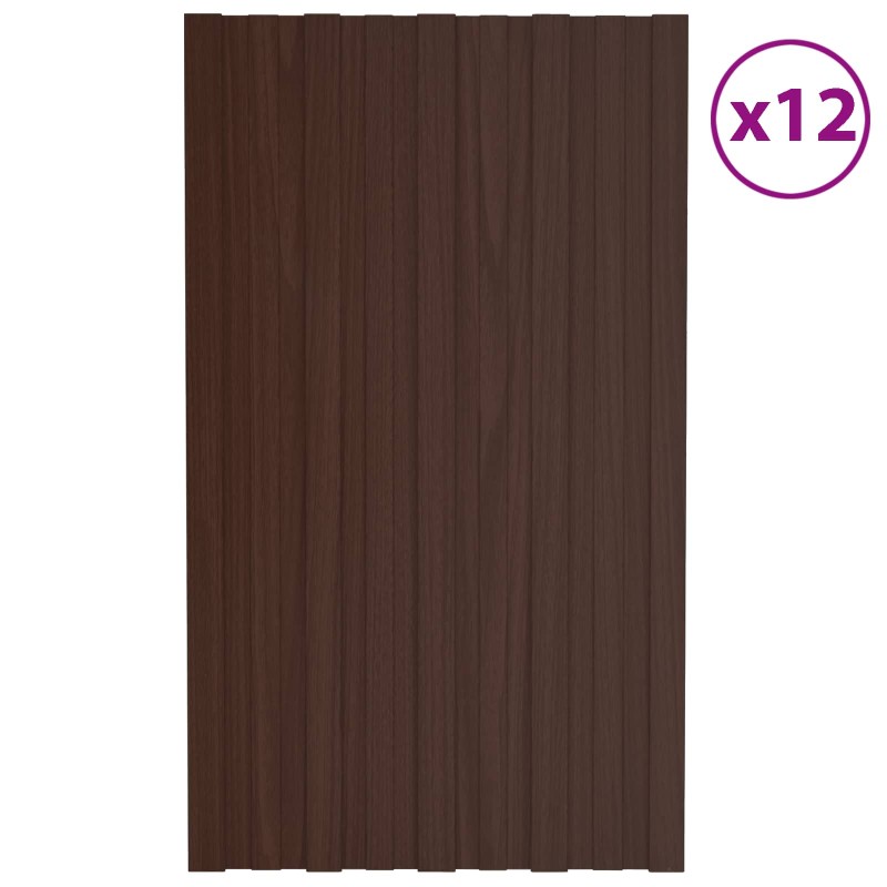 vidaXL Πάνελ οροφής 12 τεμ. Καφέ 80 x 45 cm Γαλβανισμένος χάλυβας