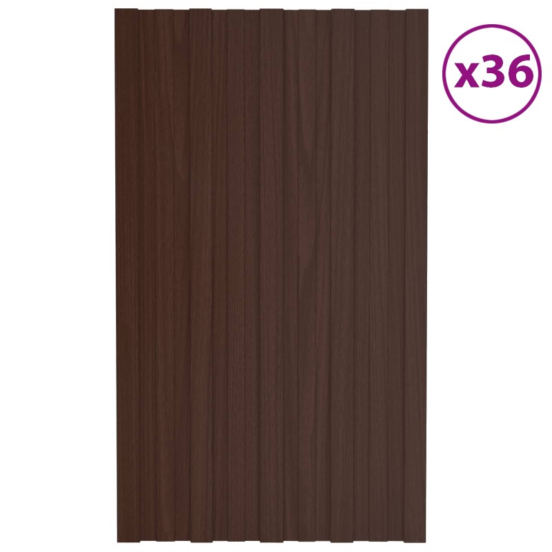 vidaXL Πάνελ οροφής 36 τεμ. Καφέ 80 x 45 cm Γαλβανισμένος χάλυβας