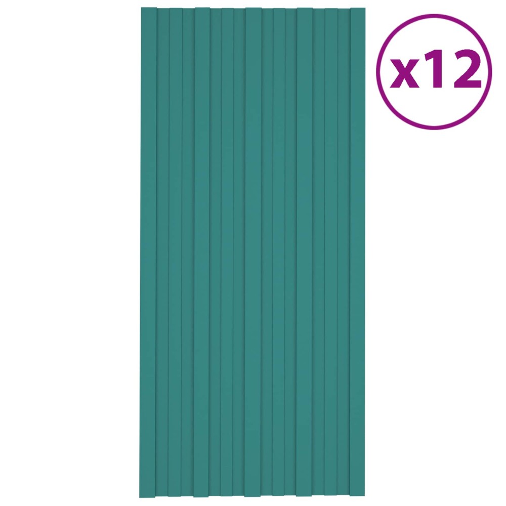 vidaXL Πάνελ οροφής 12 τεμ. Πράσινο 100 x 45 cm Γαλβανισμένος χάλυβας