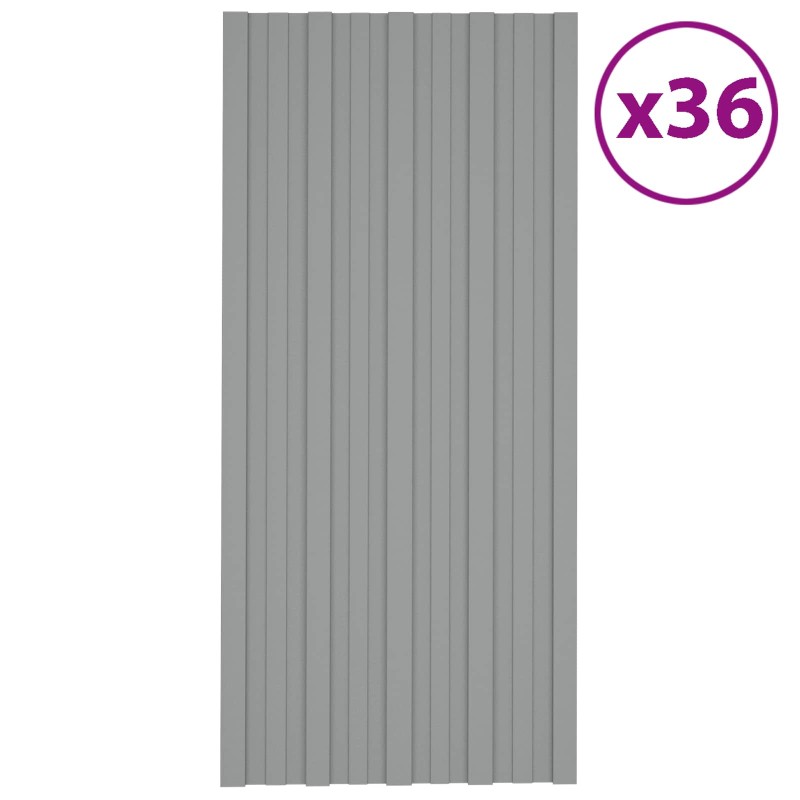 vidaXL Πάνελ οροφής 36 τεμ. Γκρι 100 x 45 cm Γαλβανισμένος χάλυβας