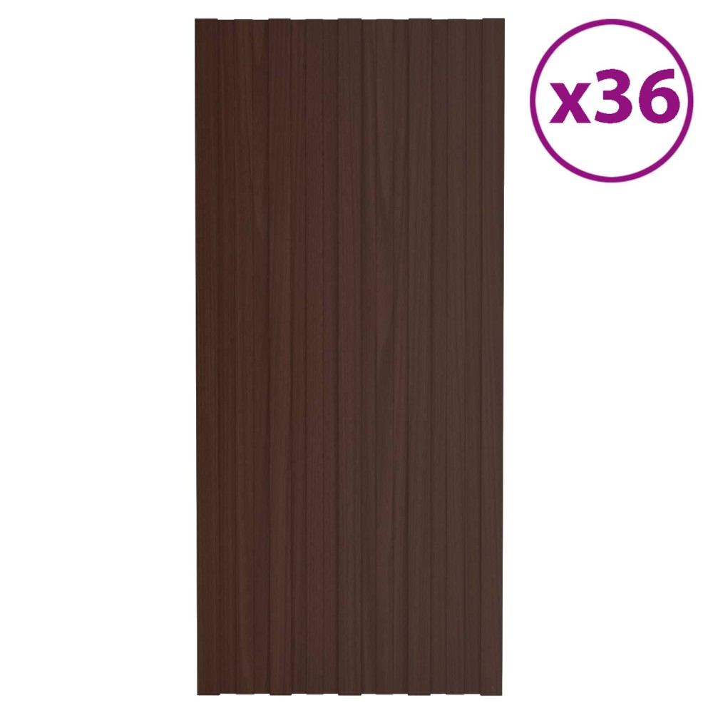 vidaXL Πάνελ οροφής 36 τεμ. Καφέ 100 x 45 cm Γαλβανισμένος χάλυβας