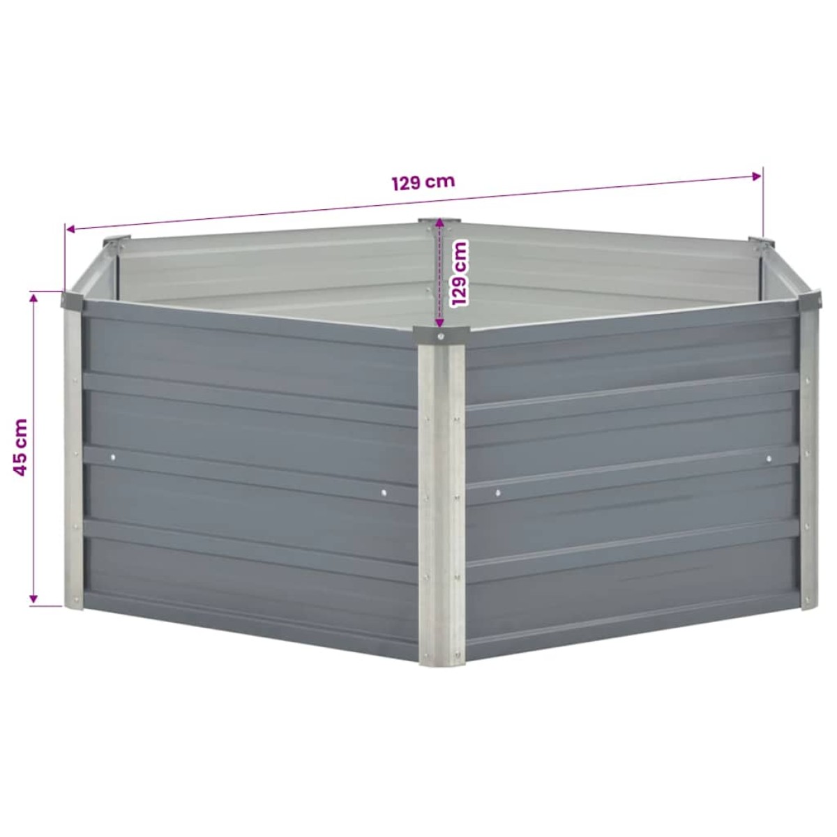 vidaXL Ζαρντινιέρα Ψηλή Γκρι 129 x 129 x 46 εκ. Γαλβανισμένος Χάλυβας