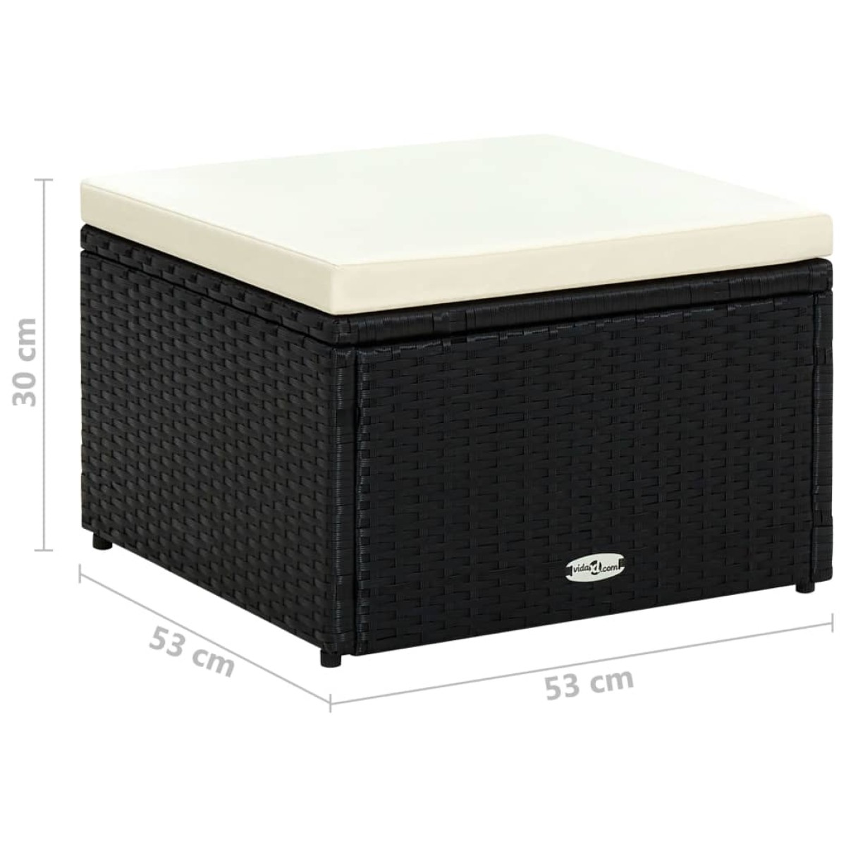 vidaXL Υποπόδιο Μαύρο 53 x 53 x 30 εκ. από Συνθετικό Ρατάν
