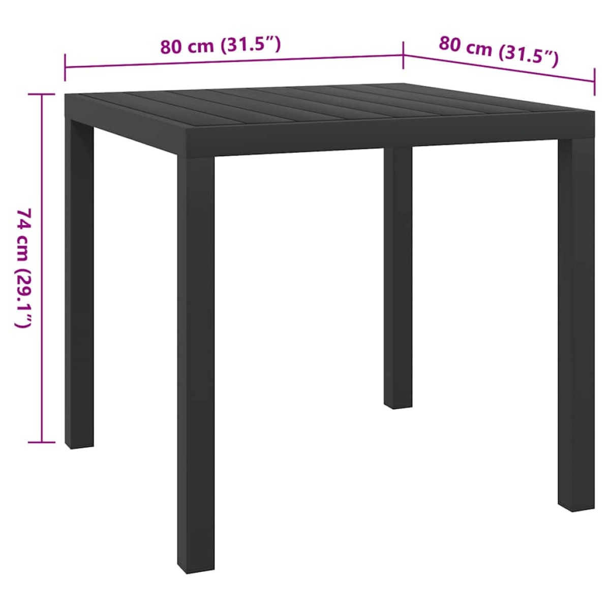 vidaXL Τραπέζι Κήπου Μαύρο 80 x 80 x 74 εκ. από Αλουμίνιο / WPC
