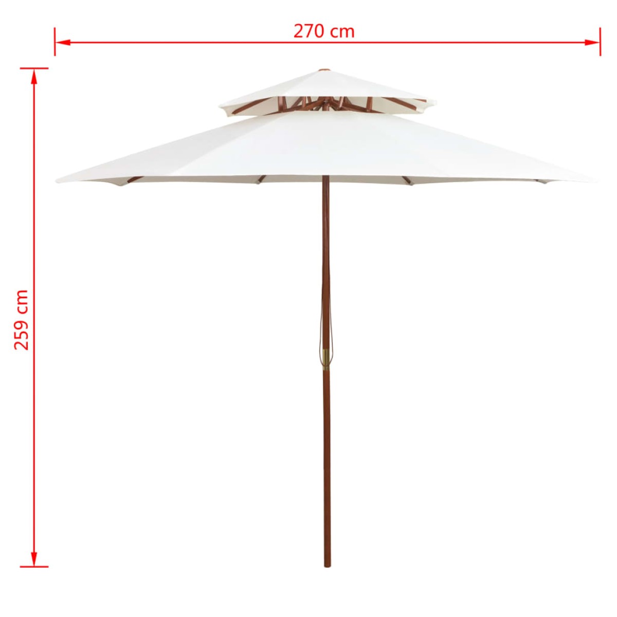 vidaXL Ομπρέλα με Διπλή Οροφή Λευκή Κρεμ 270 x 270 εκ. με Ξύλινο Ιστό