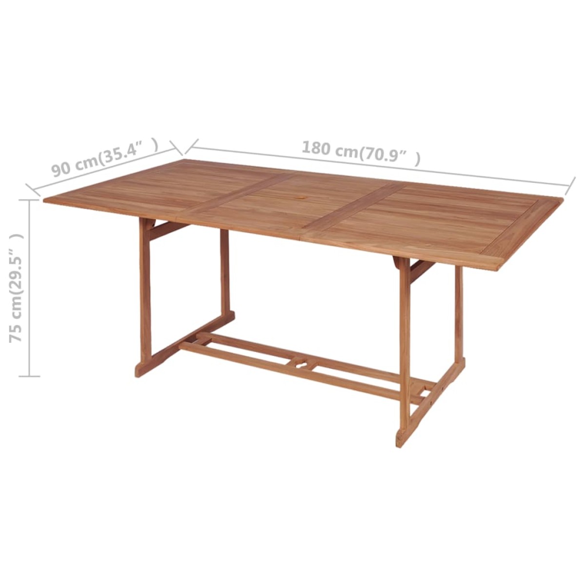 vidaXL Τραπέζι Κήπου 180 x 90 x 75 εκ. από Μασίφ Ξύλο Teak