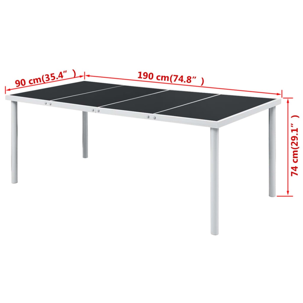 vidaXL Τραπέζι Κήπου Μαύρο 190 x 90 x 74 εκ. Ατσάλινο