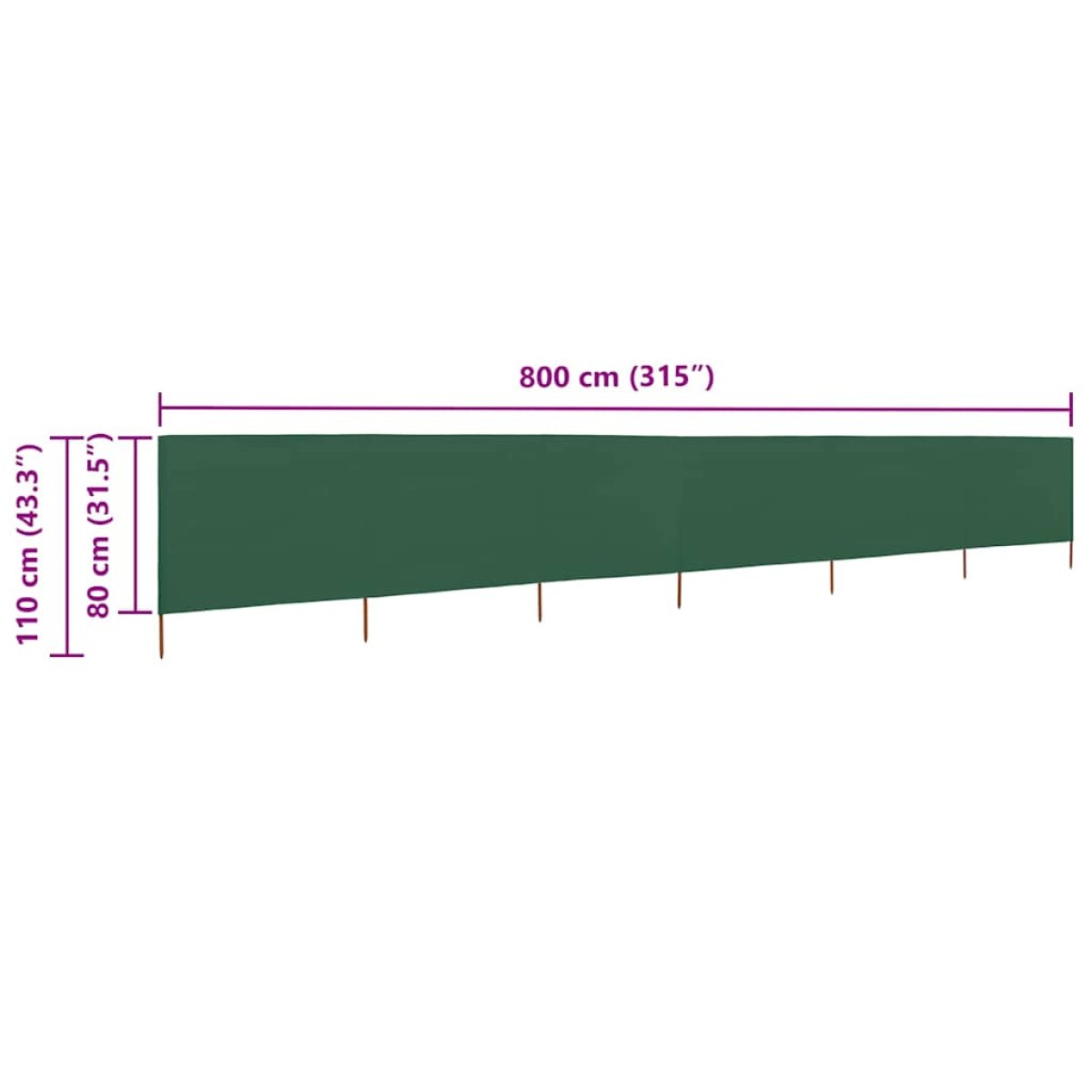 vidaXL Προστατευτικό Αέρα με 6 Πάνελ Πράσινο 800 x 80 εκ. Υφασμάτινο