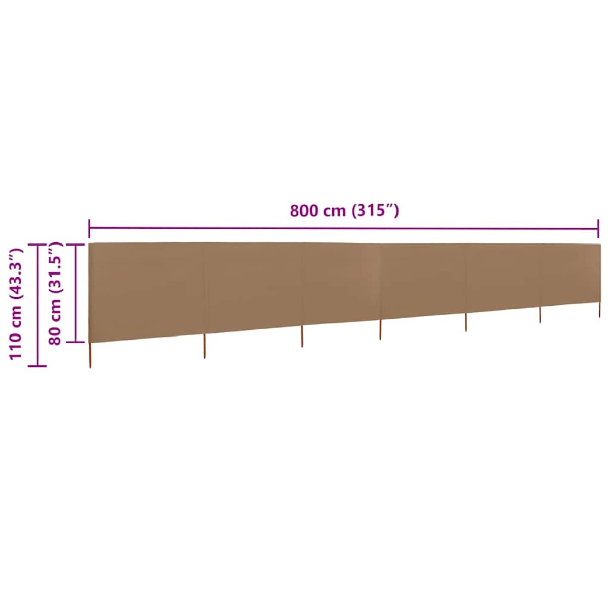 vidaXL Προστατευτικό Αέρα με 6 Πάνελ Χρώμα Taupe 800x80 εκ. Υφασμάτινο