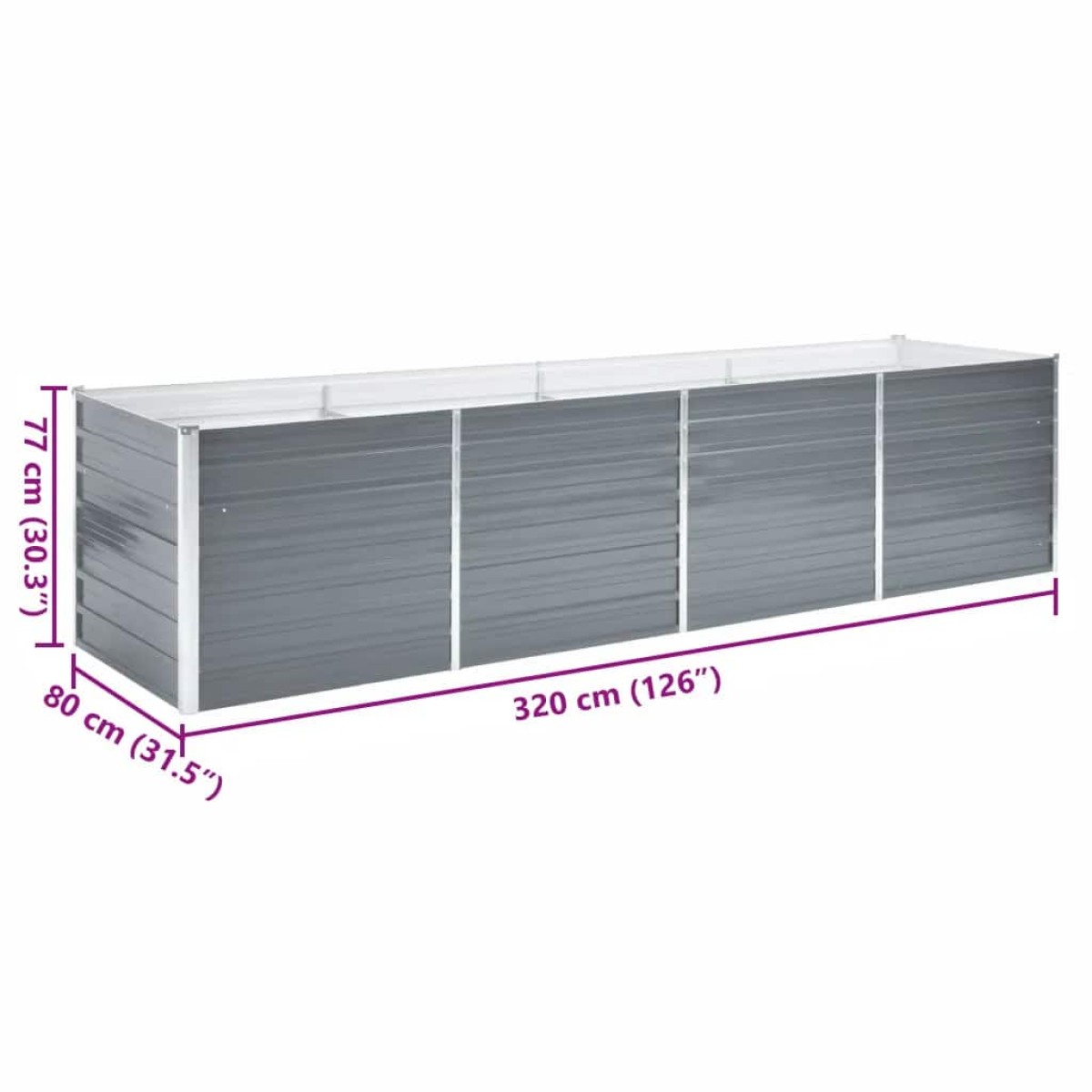 vidaXL Ζαρντινιέρα Υπερυψωμένη Γκρι 320x80x77 εκ. Γαλβανισμ. Χάλυβας