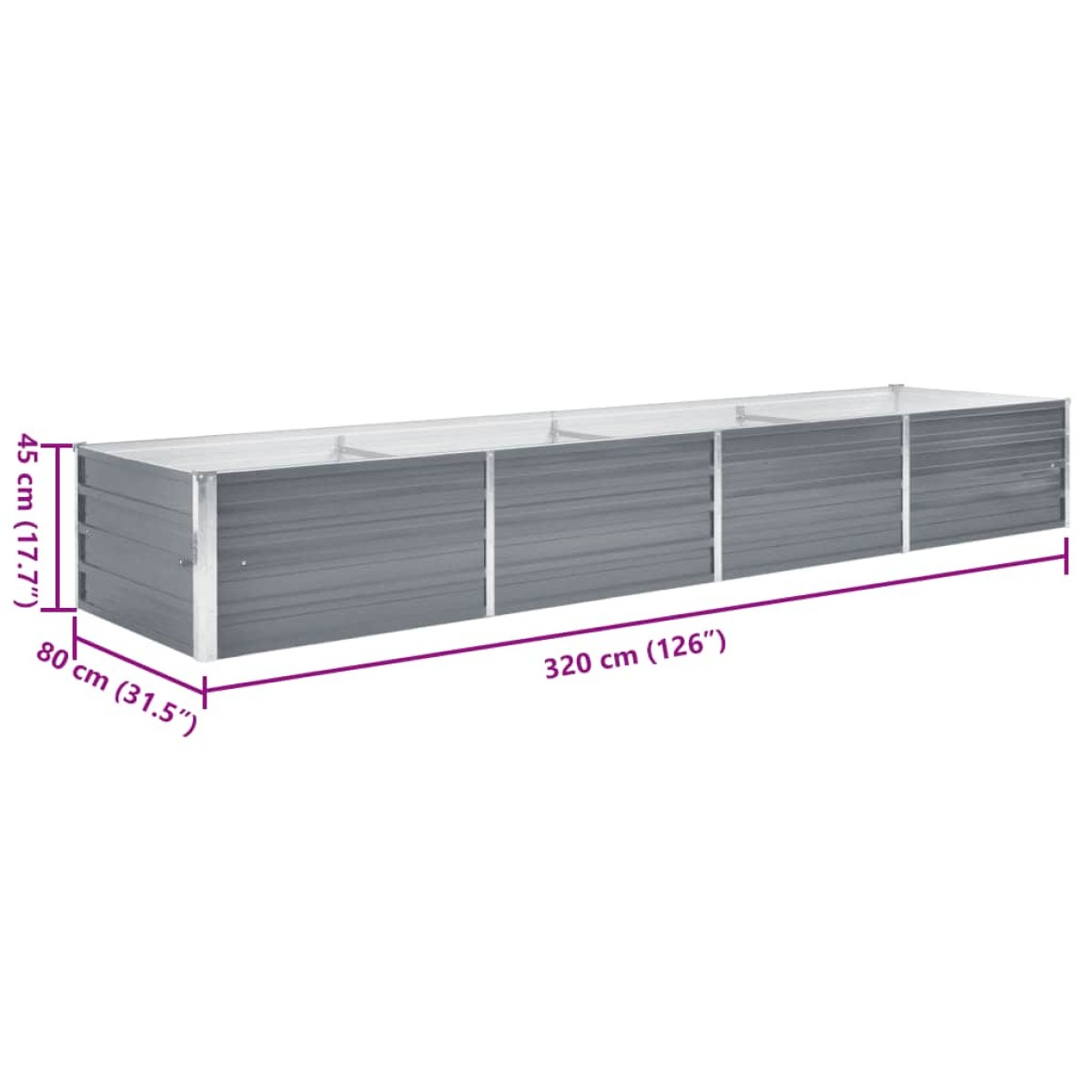 vidaXL Ζαρντινιέρα Υπερυψωμένη Γκρι 320x80x45 εκ. Γαλβανισμ. Χάλυβας