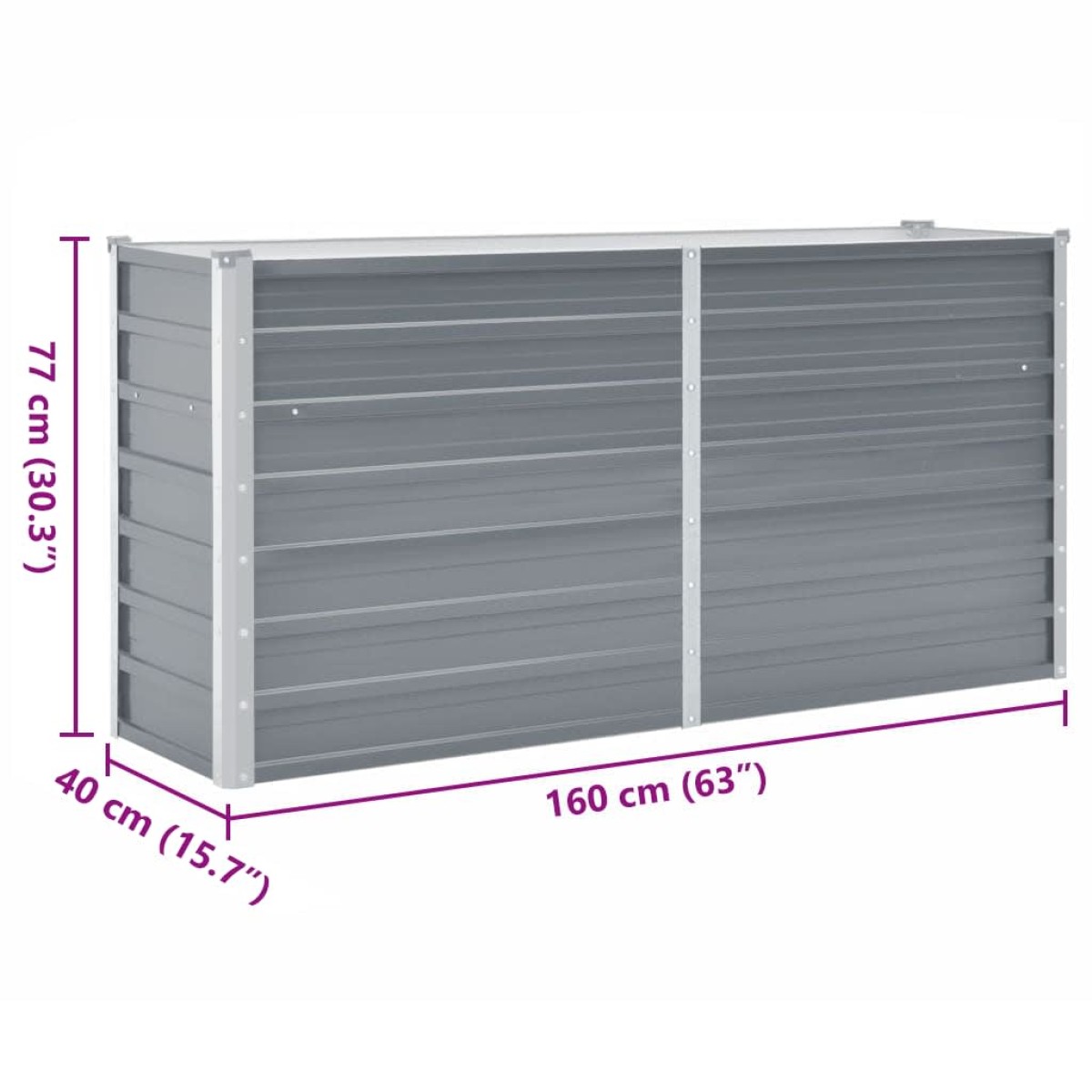 vidaXL Ζαρντινιέρα Υπερυψωμένη Γκρι 160x40x77 εκ. Γαλβανισμ. Χάλυβας