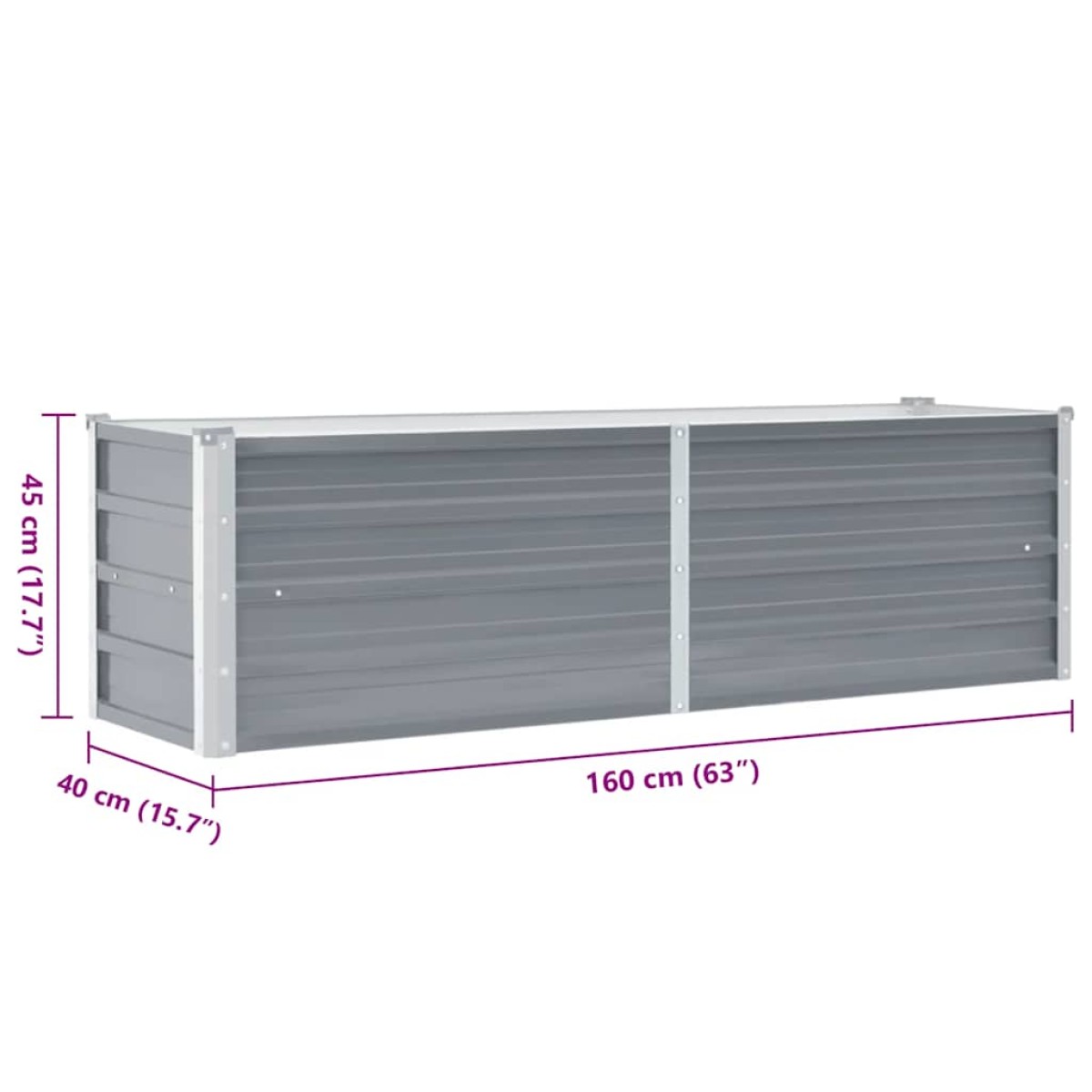 vidaXL Ζαρντινιέρα Υπερυψωμένη Γκρι 160x40x45 εκ. Γαλβανισμ. Χάλυβας
