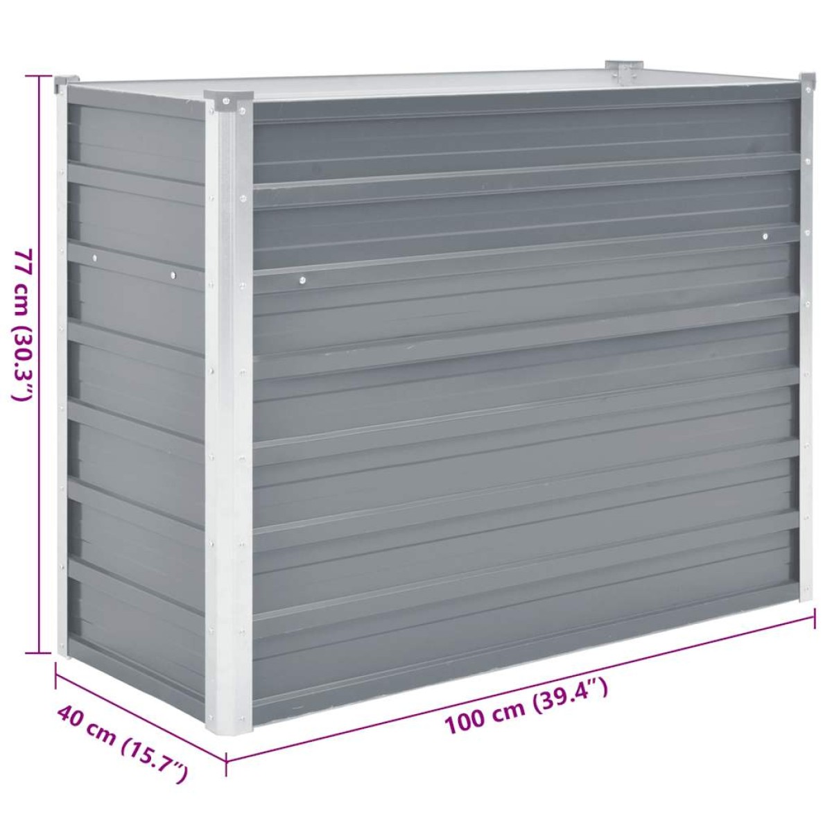vidaXL Ζαρντινιέρα Υπερυψωμένη Γκρι 100x40x77 εκ. Γαλβανισμ. Χάλυβας