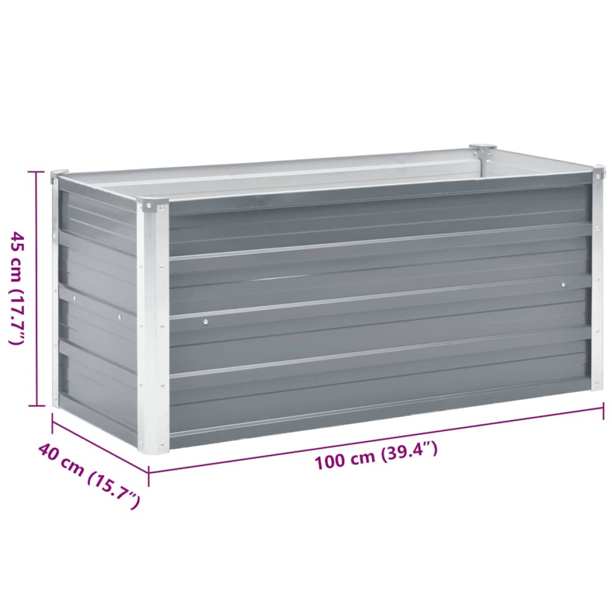 vidaXL Ζαρντινιέρα Υπερυψωμένη Γκρι 100x40x45 εκ. Γαλβανισμ. Χάλυβας