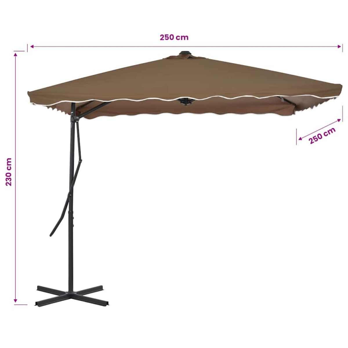 vidaXL Ομπρέλα Κήπου Χρώμα Taupe 250 x 250 εκ. με Ατσάλινο Ιστό