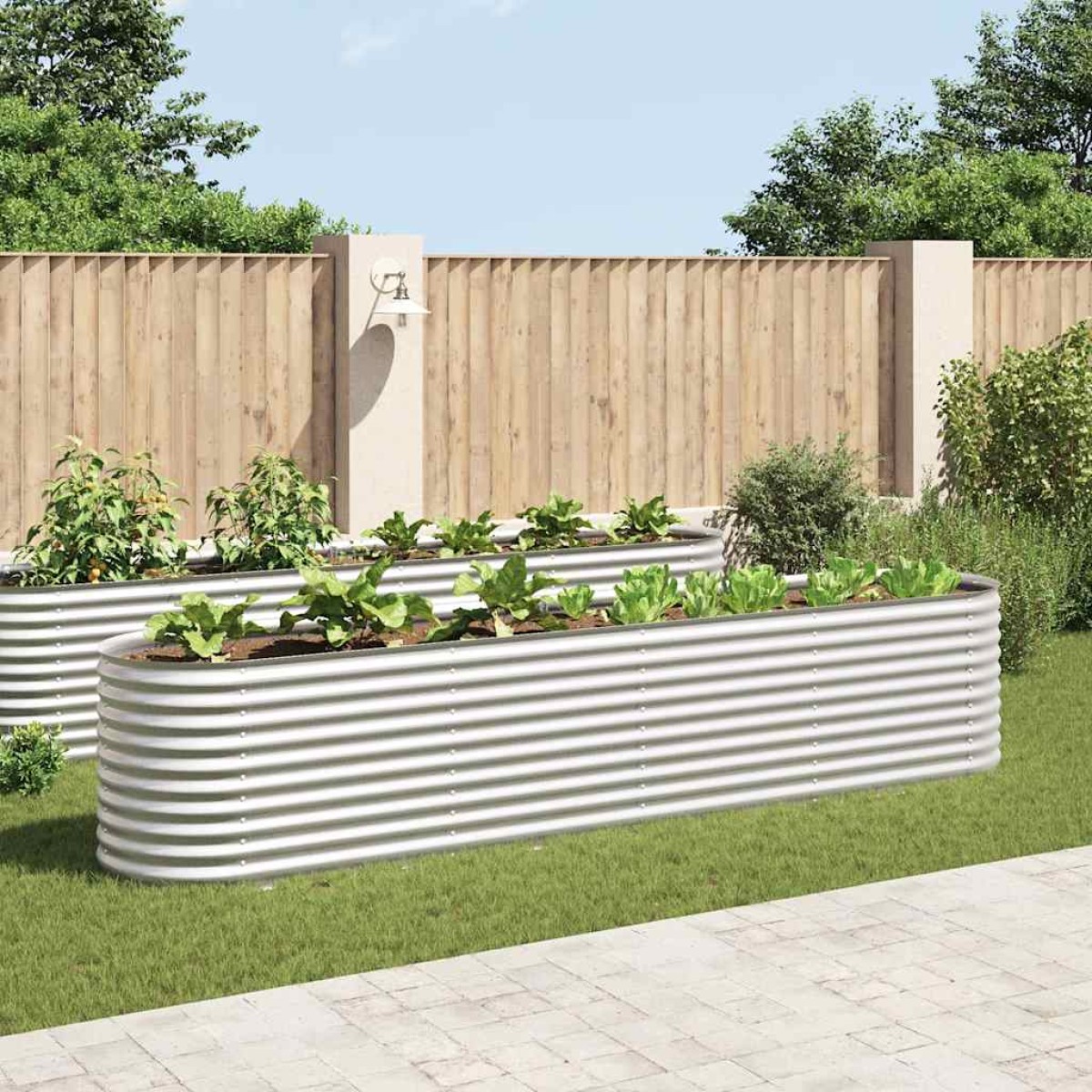 vidaXL Ζαρντινιέρα Υπερυψωμένη Ασημί 400x80x81 εκ. Γαλβανισμ. Χάλυβας
