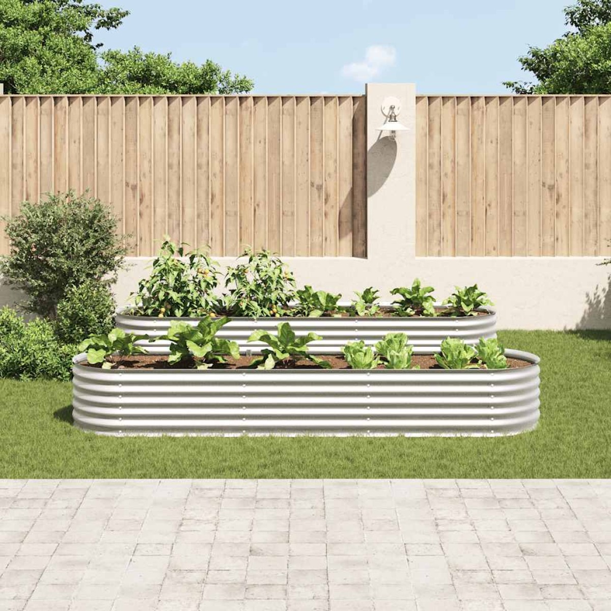 vidaXL Ζαρντινιέρα Υπερυψωμένη Ασημί 320x80x44 εκ. Γαλβανισμ. Χάλυβας