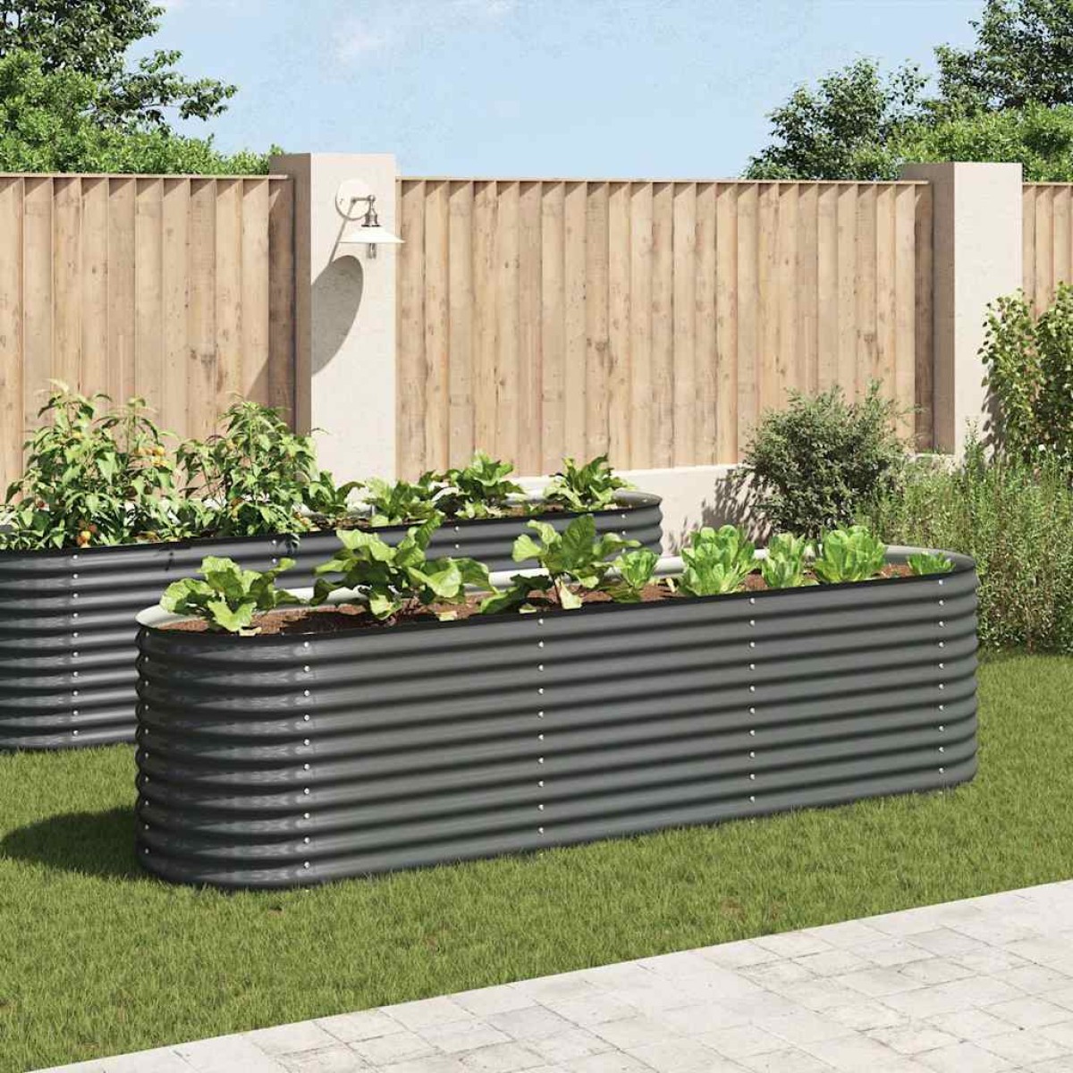 vidaXL Ζαρντινιέρα Υπερυψωμένη Γκρι 320x80x81 εκ. Γαλβανισμ. Χάλυβας