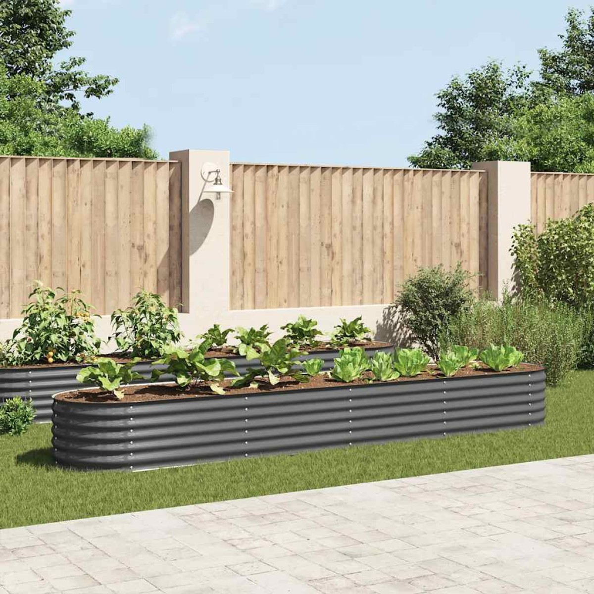 vidaXL Ζαρντινιέρα Υπερυψωμένη Γκρι 400x80x44 εκ. Γαλβανισμ. Χάλυβας