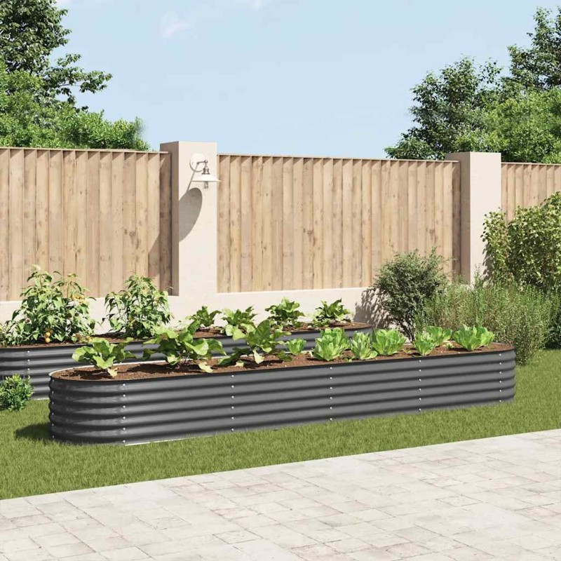 vidaXL Ζαρντινιέρα Υπερυψωμένη Γκρι 400x80x44 εκ. Γαλβανισμ. Χάλυβας